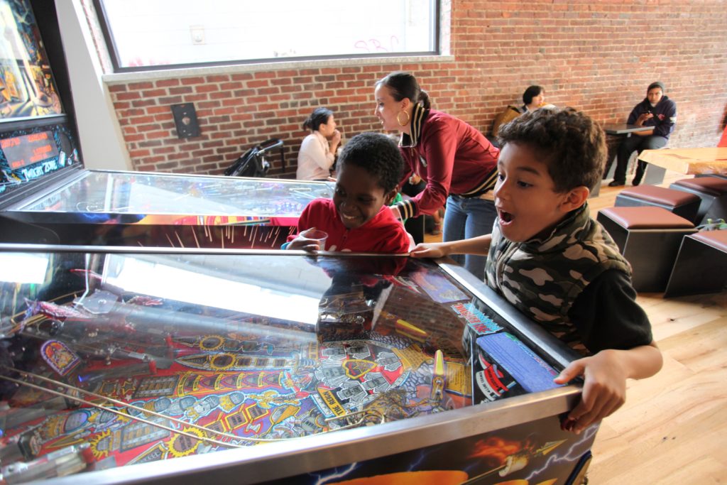 First game of illegal pinball Clover Food Lab